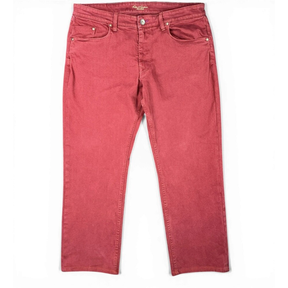 Robert Graham Jeans Mens 38x29 Maroon Straight Slim Fit Stretch Made in Italy